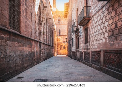 Narrow street with historic architecture close to cathedral in Barcelona city center, Spain. - Powered by Shutterstock