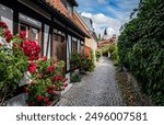 Narrow street in the historical old town in Visby, Sweden