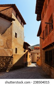 Narrow street of old town in summer day. Albarracin, Aragon 