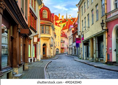 Narrow Street In The Old Town Of Tallinn, Estonia