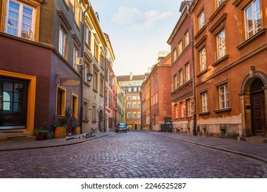 Narrow street of Old Town in Warsaw at sunrise - Powered by Shutterstock