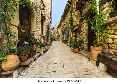 Narrow Street In The Old Village Tourrettes-sur-Loup In France.