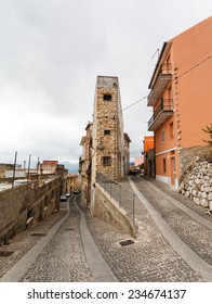 the narrow streets of the mountain town of Baunei in Italy, Sardinia
