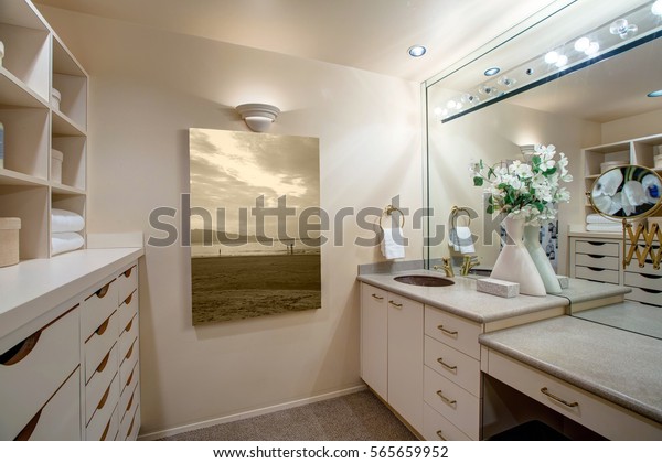 Narrow Walkin Closet Features Make Vanity Stock Photo Edit Now