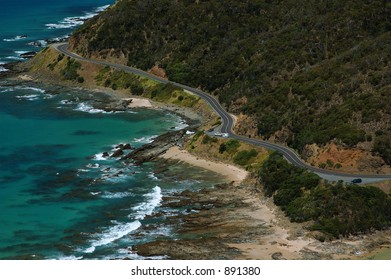 Narrow Winding Road Near An Ocean. Great Ocean Road. Australia.