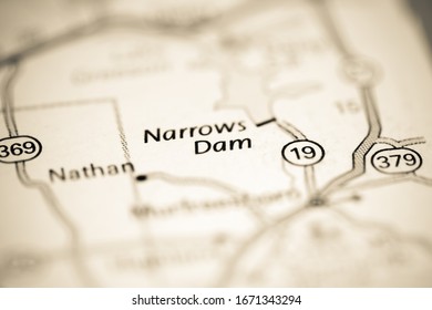 Narrows Dam. Arkansas. USA On A Geography Map