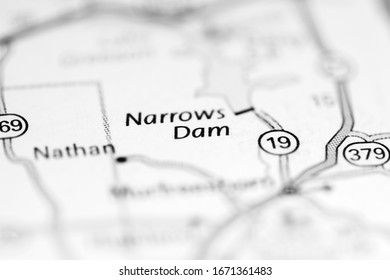 Narrows Dam. Arkansas. USA On A Geography Map