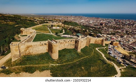 Naryn-Kala fortress in Derbent, Dagestan, Russia, aerial view. - Shutterstock ID 2101932214