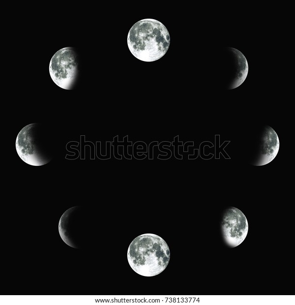 NASA.\
Cycle of the moon. A circle of the growing\
moon.