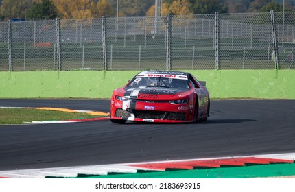 Nascar Racing Car Challenging At Track Turn. Vallelunga, Italy, October 29 2021. American Festival Of Rome