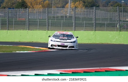 Nascar Racing Car Challenging At Track Turn. Vallelunga, Italy, October 29 2021. American Festival Of Rome