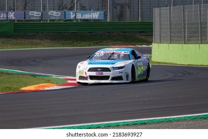 Nascar Racing Car Challenging At Track Turn. Vallelunga, Italy, October 29 2021. American Festival Of Rome