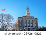 Nashua city hall exterior in New Hampshire in winter