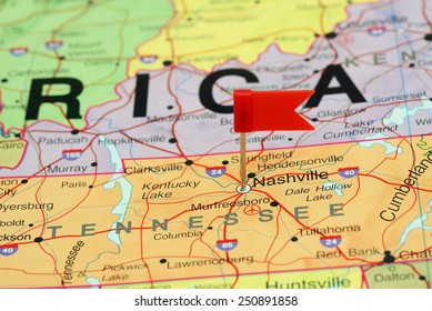 Nashville Pinned On A Map Of USA 