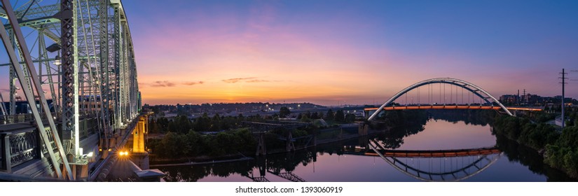 Nashville Sunrise With Bridges And River