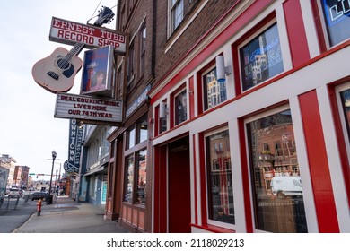 Nashville, Tenessee - January 12, 2022: Sign And Exterior Of The Famous Ernest Tubbs Record Shop On Broadway Street In Nashville