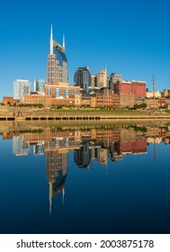 Nashville, Tennessee - 28 June 2021: View Of The Financial Downtown District Of Nashville And The Cumberland River