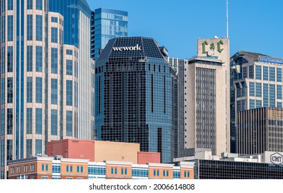 Nashville, Tennessee - 28 June 2021: Detail Of The Main Buildings Of The Financial Downtown District Of Nashville