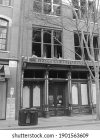 Nashville, Tennessee: Boards Cover Front Entrance Of McFadden's, Post Christmas-Day Bombing (January 23, 2021)