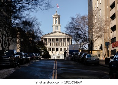 Nashville, Tennessee - February 28, 2021 The Tennessee State Capitol, Located In Nashville, Tennessee, Home Of The Tennessee General Assembly 