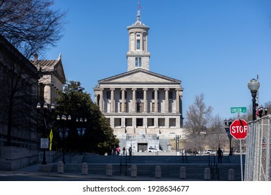 Nashville, Tennessee - February 28, 2021 The Tennessee State Capitol, Located In Nashville, Tennessee, Home Of The Tennessee General Assembly 