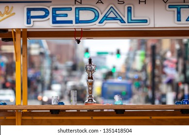 Nashville, Tennessee - March 25, 2019 : A Pedal Tavern Party Bike On A Beautiful Sunny Day. View Of Broadway Behind The Bike.  