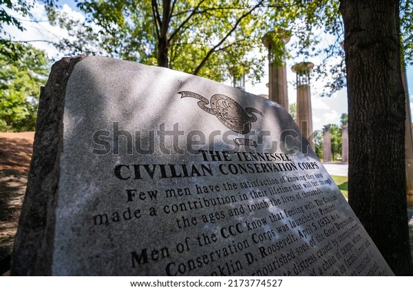 Nashville, Tennessee, USA - July 1 2022: Close up
monument to The Tennessee Civilian Conservation Corps in the
Bicentennial Capitol Mall State
Park.