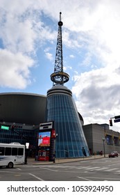 NASHVILLE, TENNESSEE, USA - MARCH 19, 2018: Bridgestone Arena Is An All Purpose Venue And Is The Home Of The Nashville Predators National Hockey League. It Opened On December 18, 1996  In Nashville.