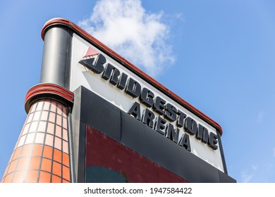 NASHVILLE, TN, USA - APRIL 28, 2021: The Bridgestone Arena Is Home To The Nashville Predators, Located In The Downtown Nashville. The Venue Holds Hockey Games, Concerts, And Other Events.