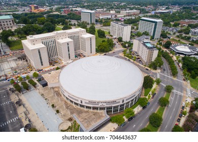 NASHVILLE, TN, USA - AUGUST 11, 2017: Drone Image Nashville Musicians Hall Of Fame And Museum Tennessee USA