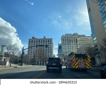 Nashville, TN, USA, January 2021: Street Views Of Nashville TN In January Of 2021, In Some Photos There Is Still Evidence Of Damage From The Christmas Day Bombing Downtown