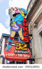 NASHVILLE, TN, USA - MARCH 28, 2021: Luke Bryan's LUKE'S 32 BRIDGE Is The Country Music Singer's Club On Broadway Street In Downtown Nashville With Food, Liquor, And Multiple Levels For Guests.