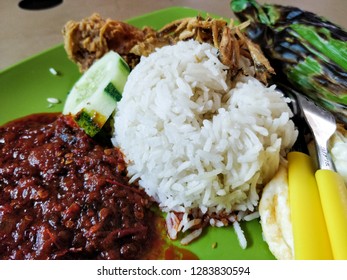 Nasi Lemak (Coconut Milk Rice In Malay Language) At Changi Village Hawker Centre, Singapore, 5th Jan 2019