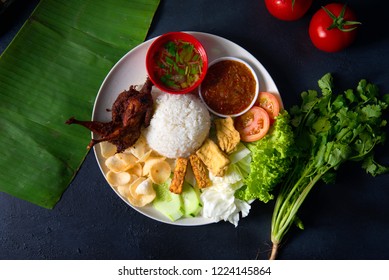 Nasi Lemak Kukus With  Quail Meat Top View, Malaysian Local Food