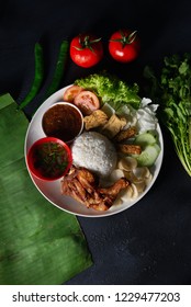 Nasi Lemak Kukus With Thigh Malaysian Local Food Top Down
