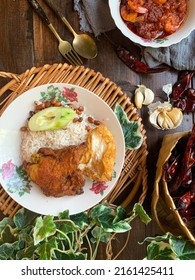 Nasi Lemak, A Malay Style Complete Meal Of Fragrant Rice Cooked In Coconut Milk.