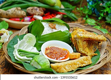nasi timbel with friedchicken traditional food                                