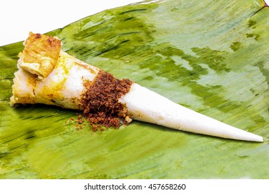 Nasi Tumpang Layer Rice Of Beef Fish Egg In Banana Leaf Wrap 