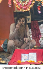 Nasik, India - January 24, 2012: Naga Baba Taking In His Hut At Kumbhmela,Nasik,Maharashtra,India