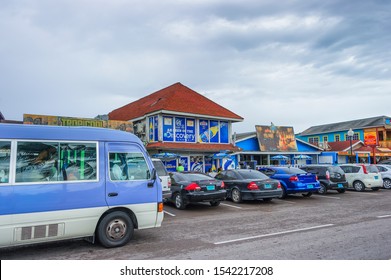 Nassau, Bahama - September 21/2019:  Views Of Arawak Cay Fish Fry Village,of Hand Painted Colorful Structures Providing Caribben Fish Food And Drinks Along The Beach Shore.