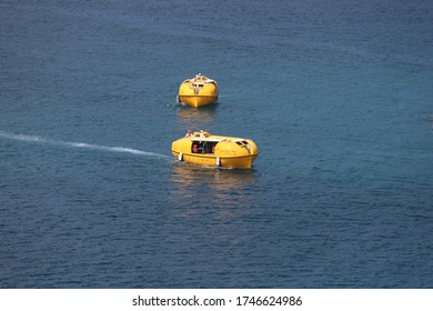 Nassau Bahamas 12 February 2020: Cruise Ship Life Boats On Safety Drill