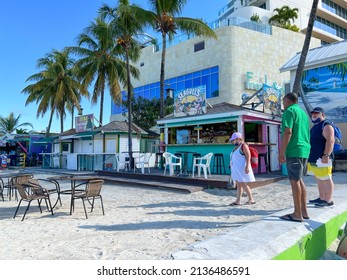 Nassau, Bahamas - December 9, 2021:  People Enjoying Junkanoo Beach In Nassau, Bahamas.