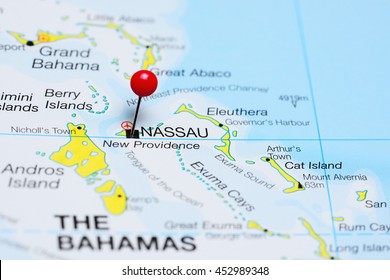 Nassau Pinned On A Map Of Bahamas
