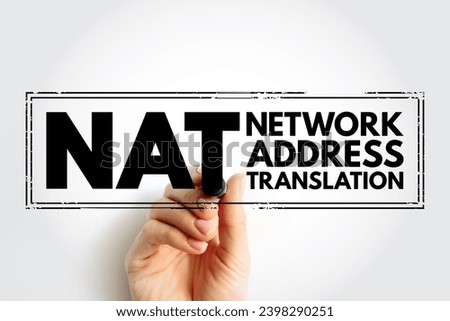 NAT Network Address Translation - method of mapping an IP address space into another by modifying network address information, acronym text stamp