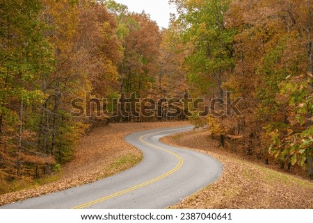 Natchez Trace Parkway road in Tennessee, USA during the fall season. The Natchez Trace Parkway is a national parkway in the Southeastern United States that commemorates the historic Natchez Trace