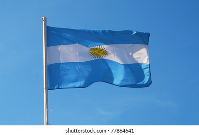 National Argentina Flag Waving Against Blue Sky