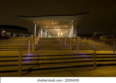 The National Assembly For Wales Debating Chamber Down On Cardiff Bay