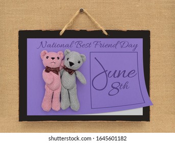 National Best Friend Day June 8 Calendar Date Hanging On Canvas Texture Wall