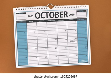 National Boss Day October 2020 Calendar On Brown Background