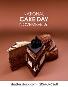 National Cake Day Stock Images. Different Types Of Chocolate Cakes On A Brown Background Stock Photo. Cake Day Poster, November 26. Important Day